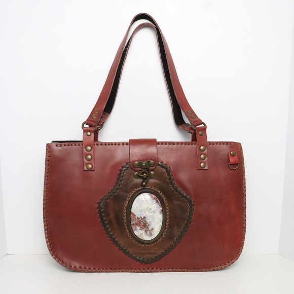 Inside Out Creations Handmade Genuine Leather Oxblood Jasper Cabochon Handbag